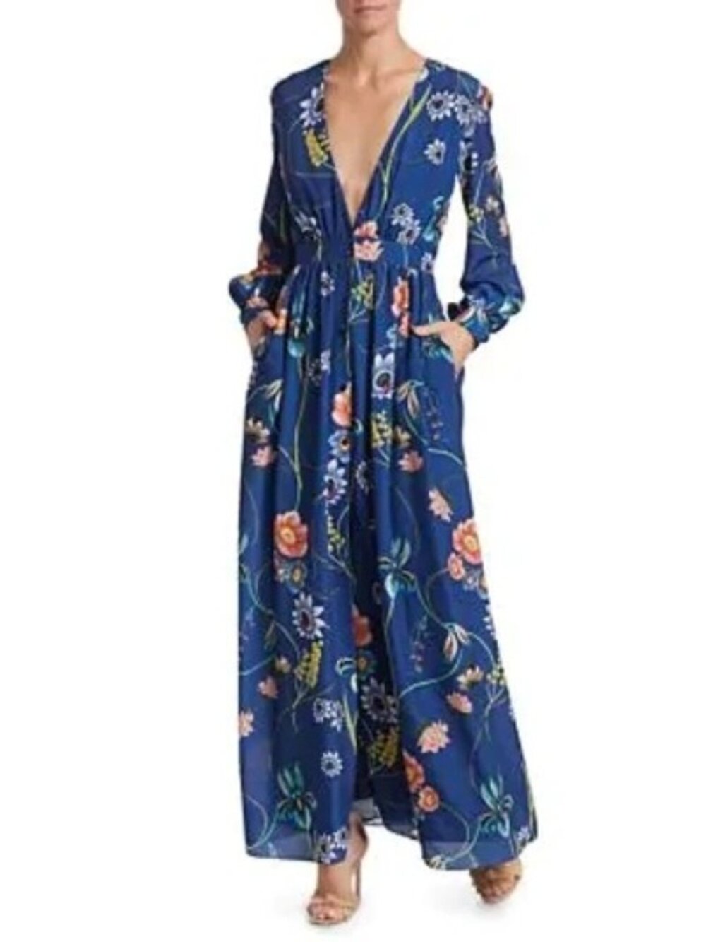 Borgo de Nor Francesca Deep V Neck Long Sleeve Floral Maxi Dress 4 NWT